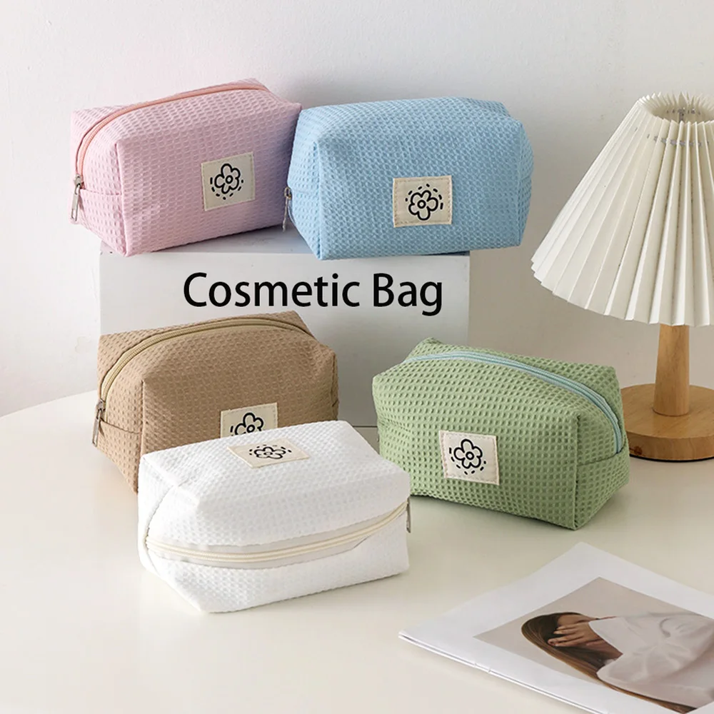 

Women Make Up Organizer Pouch Waffle Plaid Floral Makeup Clutch Soft with Zipper for Brush Lipstick Eyeliner Eyebrow Pencil