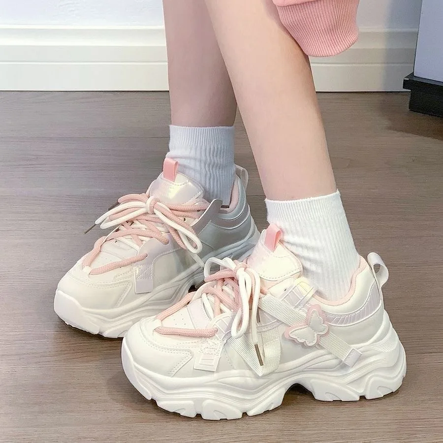 2026 Frühling Herbst Neue Damenmode Atmungsaktive Ultraleichte Dad-Sneaker im Butterfly-Stil mit dicker Sohle und erhöhtem Absatz – Detail 22