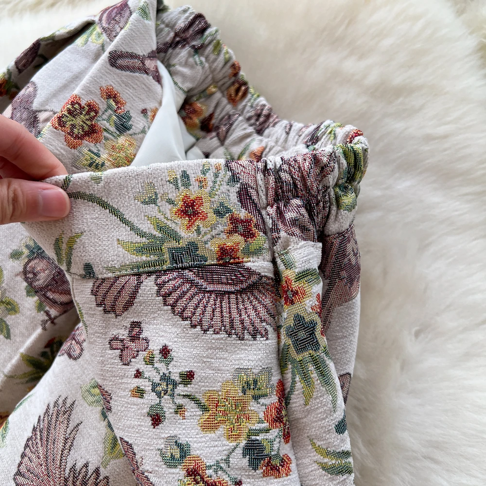 女性シックなジャカードシャーリングセクシーなスカート弾性ハイウエスト韓国ファッション A ライン秋服