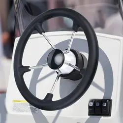Marine Stainless Steel Boat Steering Wheel with Black Foam 5 Spoke Destroyer Steering Wheel for Speedboat Yacht Boat Accessories