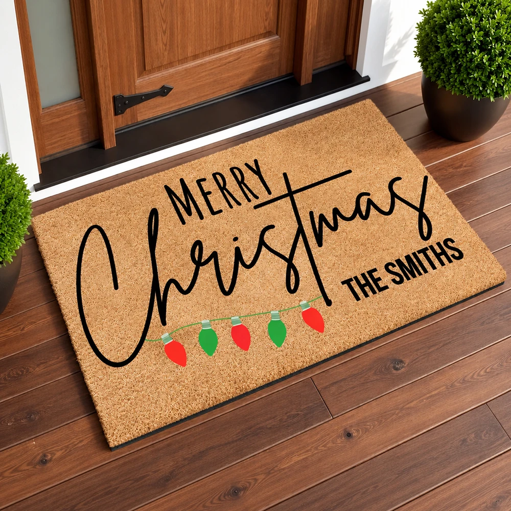 Personalized Christmas Doormat Custom Family Name Holiday Welcome Mat Indoor Entrance Floor Rug Housewarming Gift Home Decor