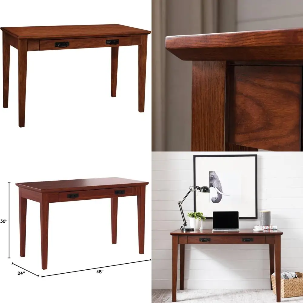 

Solid Wood Home Office Writing Desk with Drop-Front Keyboard Tray, Mission Oak Finish