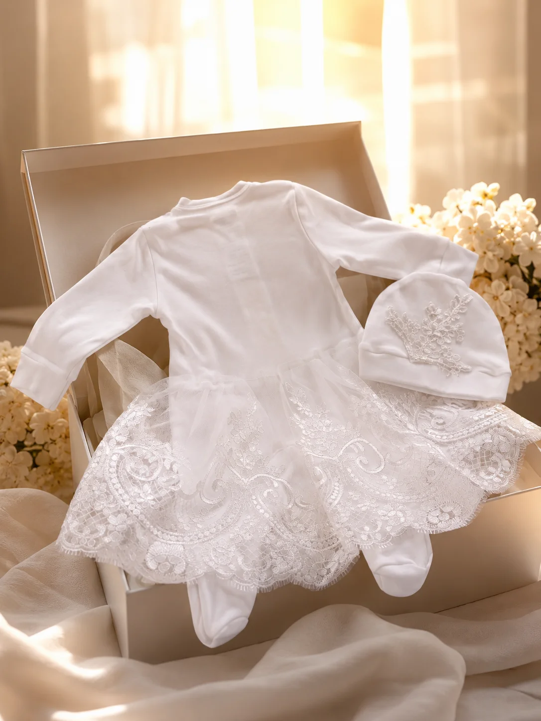 Cotton Long Sleeve Newborn Footed Romper 3PCS Set Hat Gloves Rhinestone Mint Blue Bow Crown Baby Girl Photography Outfit