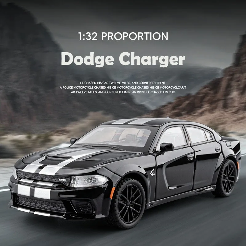 Simulation 1/32 Scale Dodge Charger Alloy Car Model with Sound Light Children Boy Diecast Toy Vehicle Birthday Gift Miniature