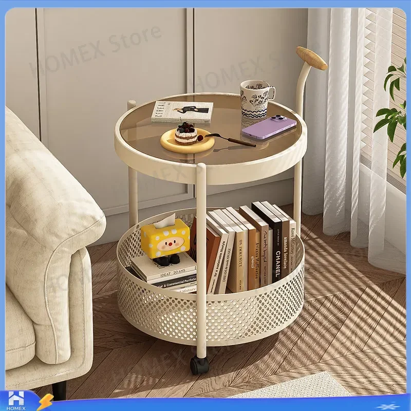 Multifunctional Rolling Cart 2 Tier Storage Rack with Wheels Mobile Bedside Table Nightstand Living Room Side Table Coffee