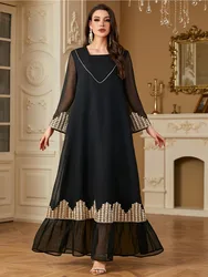 Eid Party Muslim Dress Women Abaya Elegant Maxi Jalabiya Embroidery Mesh Sequins Morocco Kaftan Turkey Arabic Long Robe Dresses