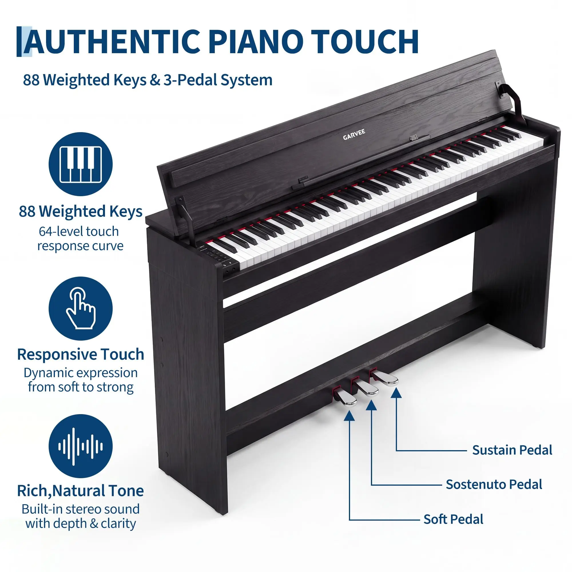 88 Key Weighted Digital Piano With 3 Pedals, Black Upright Home Keyboard For Beginners, Students, Lessons, Music Practice And Study