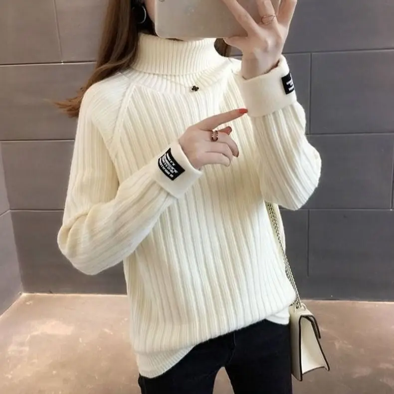 

2023 Winter New Women Sweater Loose Pullover Top High Neck Thickened Bottoming Shirt Versatile Solid Color Sweater