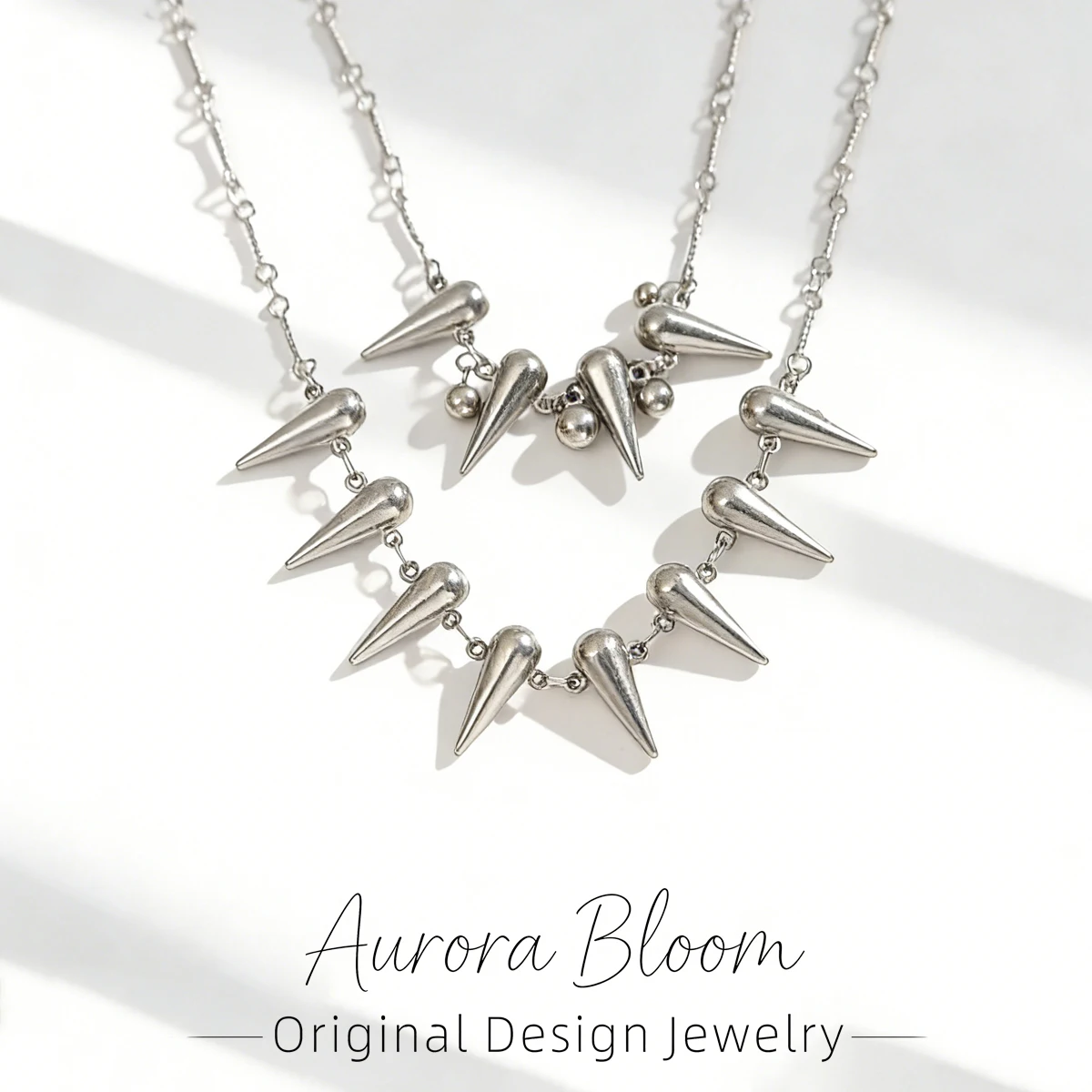 

AURORA Punk Style Rivet Necklaces For Women's Fashion Double Chain Choker Necklace Neutral Stainless Steel Jewelry Decoration