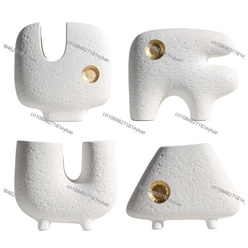 

Ceramic Abstract Hollow Vase Geometric Sculpture Floral Arrangement Home Decoration Accessory