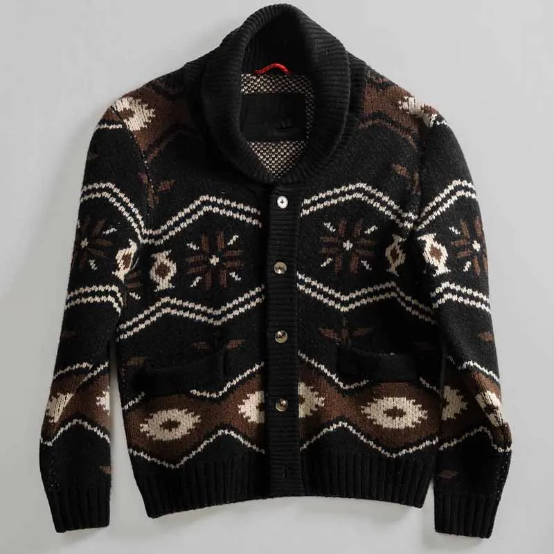

2025 Autumn New Fashion American Men's Casual Trendy Loose Long Sleeve Turn-down Collar Knitted Sweater Coat Male Clothes Tops