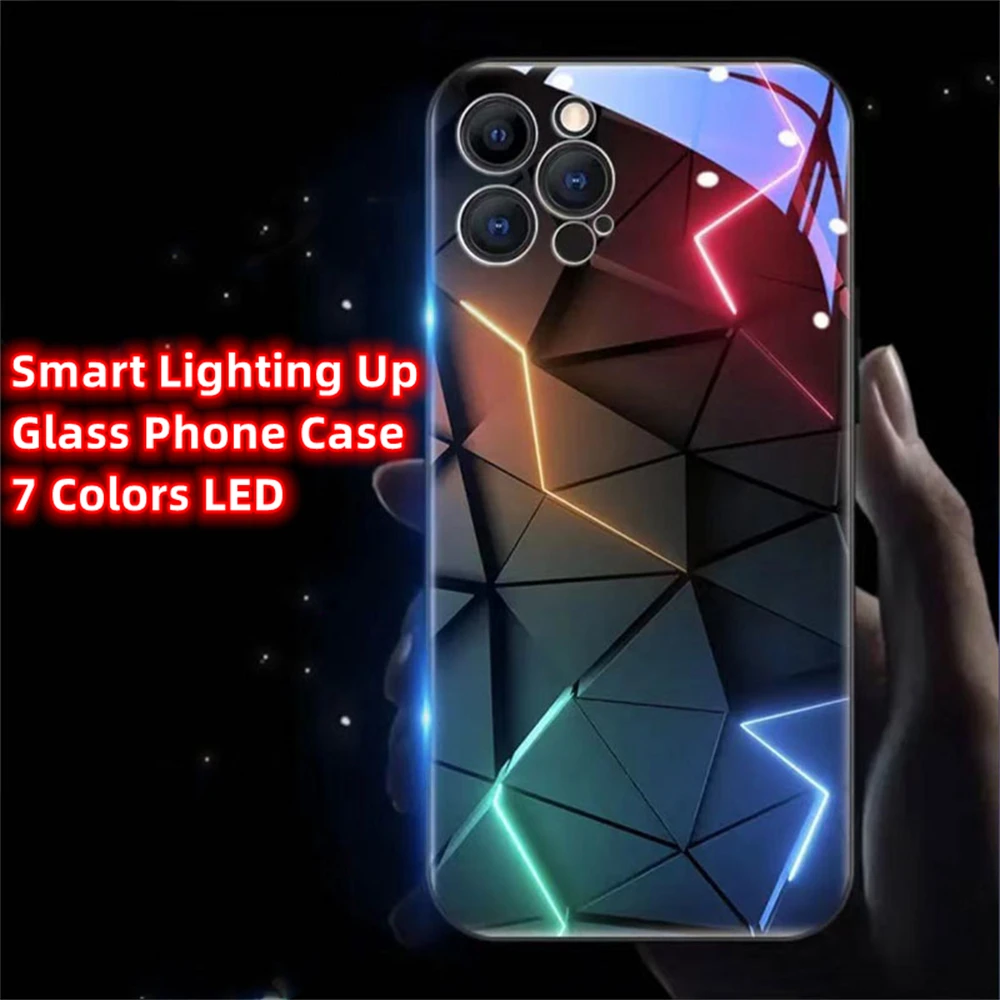 

Colorful Geometry Led Light Phone Case Call Flash For Samsung S24 S23 S22 S21 S20 FE Note 10 20 Plus Ultra A54 A14 Glitter Cover