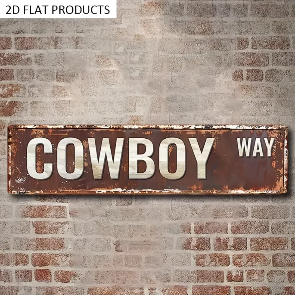 1 Piece Rustic Aluminum Vintage Style Cowboy Way Sign Functional Multipurpose Metal Wall Plaque for Indoor Outdoor Decoration