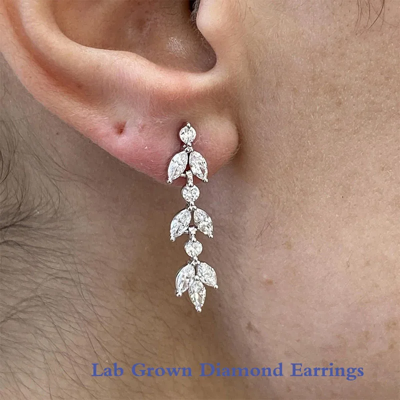 Platinum 950 1.60Ctw DEF/VS VVS Marquise Cut/Round Cut/Pear Cut HPHT Lab Created Diamond Drop Earrings Birthday Gift