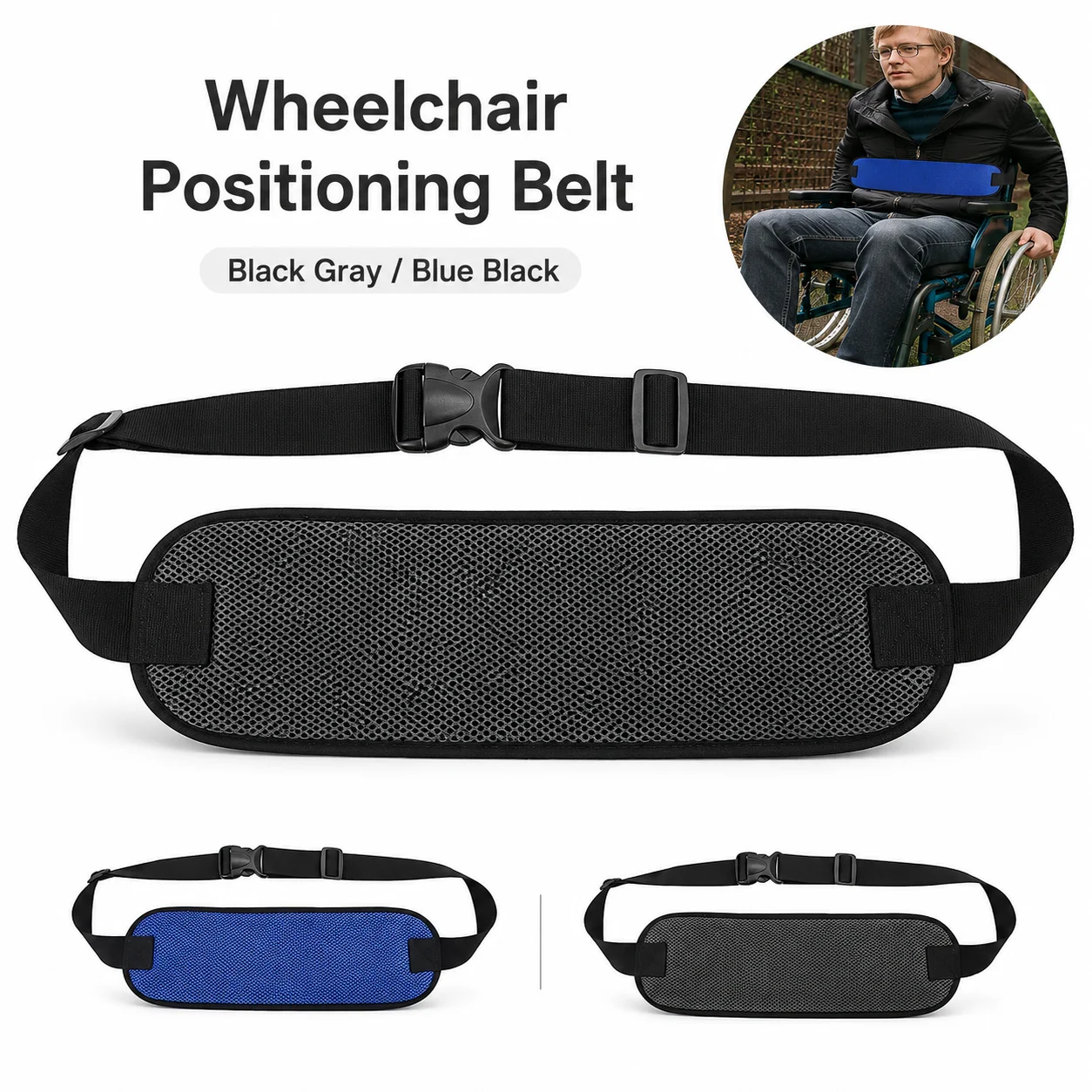 Wheelchair Positioning Belt for Seniors and Adults, Adjustable Lap Strap Helps Reduce Forward Sliding with Breathable Pad
