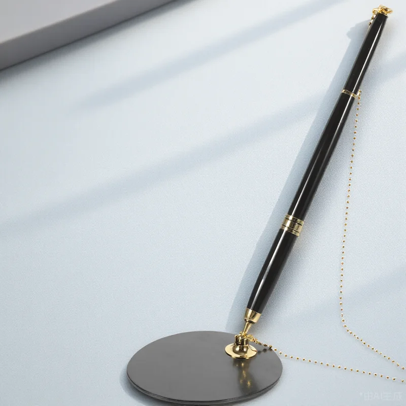 

Security Abs Stainless Steel Smooth Writing Office Business Signature Pen With Chain Table Fixed Rotary Guest Book Pen For Bank