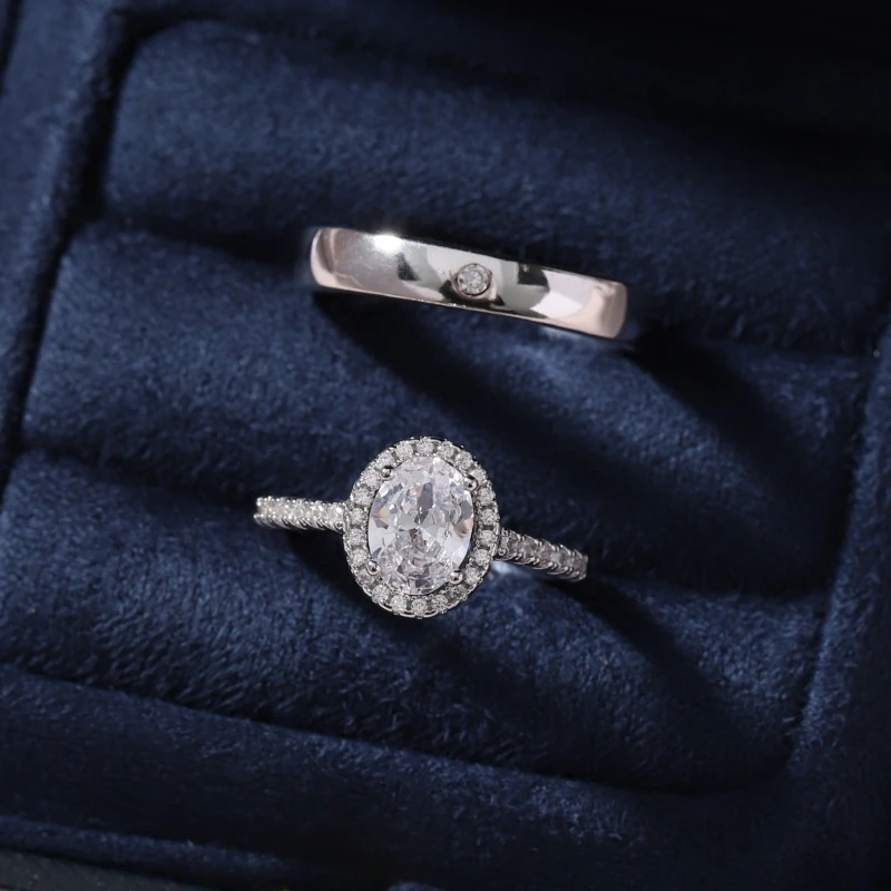 Par de anillos de boca viva de simulación de boda, un par de anillos de diamantes falsos de quilates de huevo de paloma ovalado, accesorios para ceremonia de boda