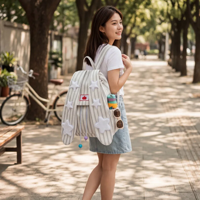 

Cute Rabbit Ear Backpack Large Y2k Capacity Commuter Shoulder Bag Everyday Chic High Aesthetic Campus Bag For Women Teens Girls
