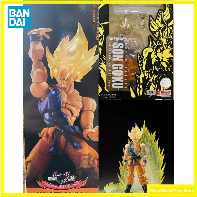 

100% Оригинал Bandai S.H. Фигатс Драконий жемчуг Z Супер Саян битва поврежденный солнце Гоку эксклюзивная серия TN15th аниме модели игрушки