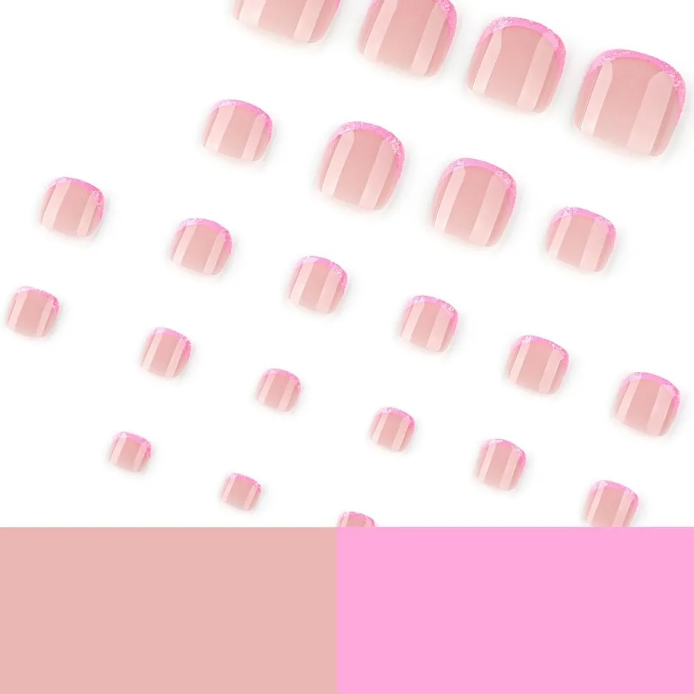 Short Square Press-on Toenails in Pink for Women and Girls, 24 Pieces