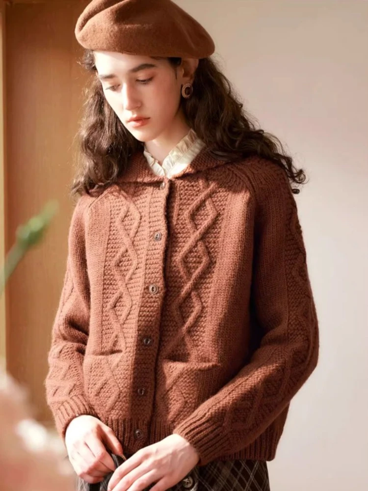 

OLrain Cable Knit Cardigan for Woman 2025 Autumn New in Casual Turn-down Collar Sweaters Solid Soft Ladies Clothes E56QM93989