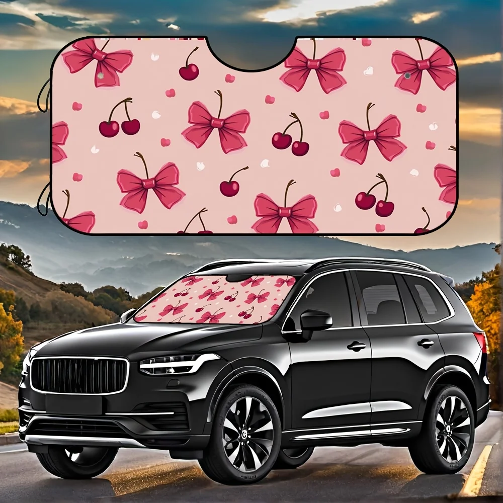 

1 шт. Солнцезащитный козырек на лобовое стекло автомобиля с вишнево-розовым луком и сердечками - складной козырек с блокировкой УФ-лучей для автомобилей, грузовиков, внедорожников - сохраняет