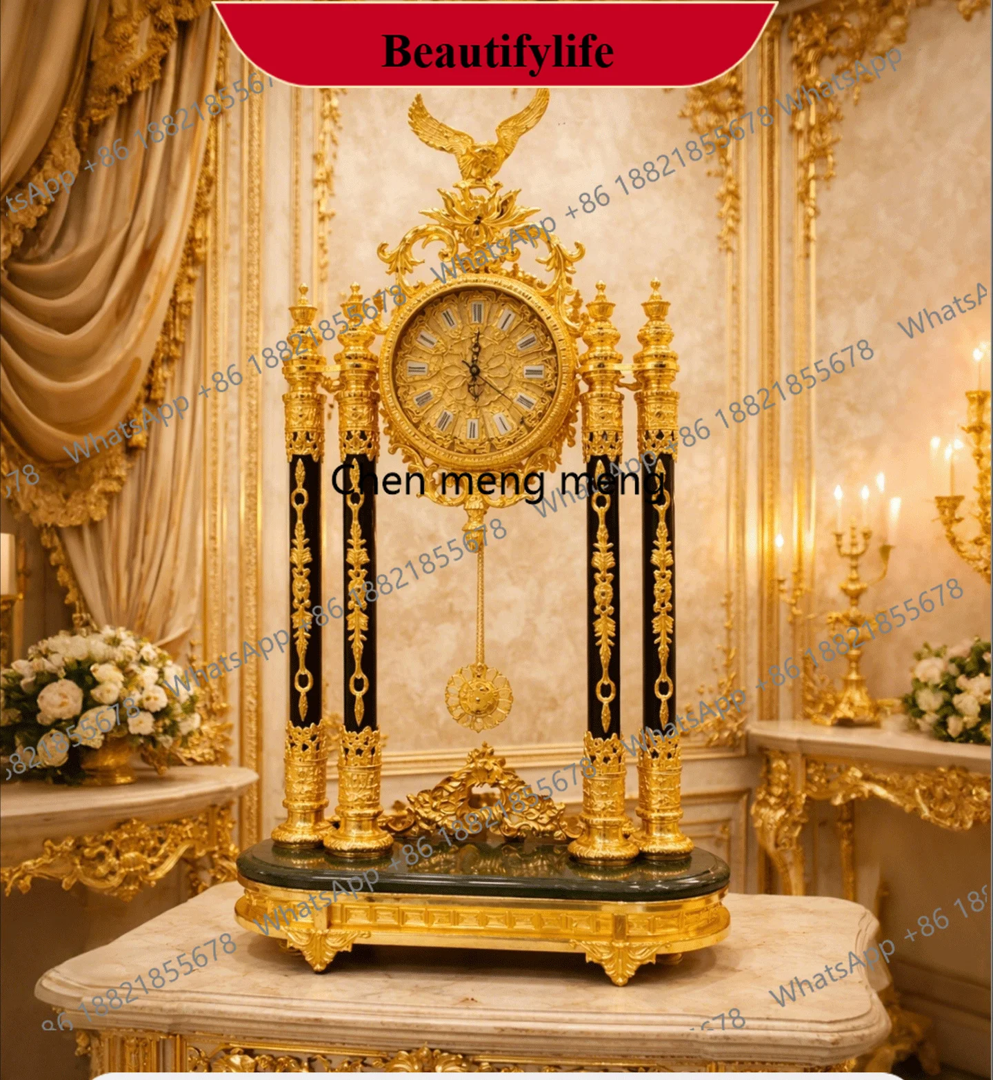 d178 Fully hand-carved luxury study clock living room TV cabinet elegant, antique and fashionable