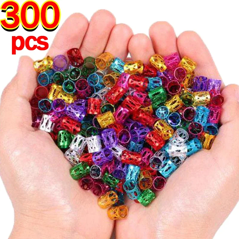 100/300pcs Colorful Dirty Braids Beads Hairpin Women Adjustable Dreadlock Hair Ring Cuff Clip Hip Hop Headwears Jewelry