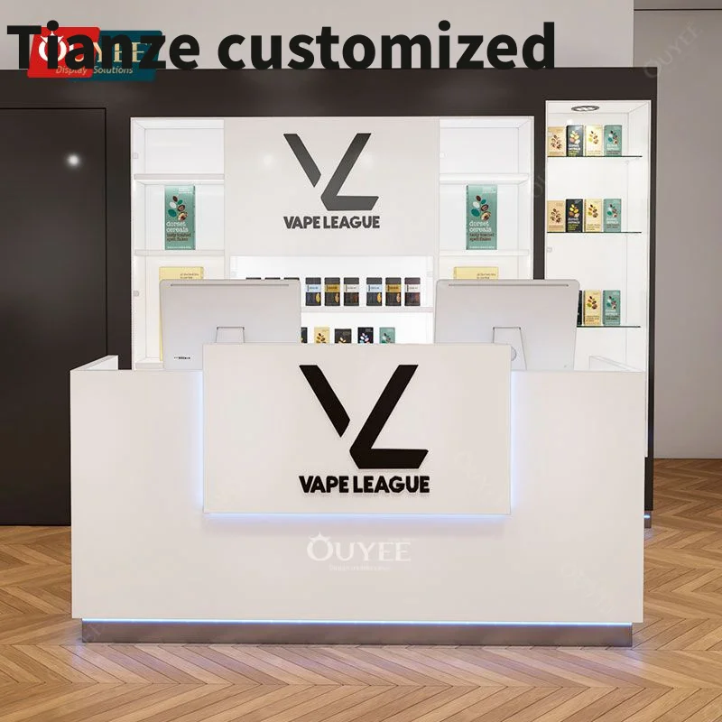 Customized-Glass Counter Wood Display Smoke Shop Glass Display Fashion Reception Counter With Display