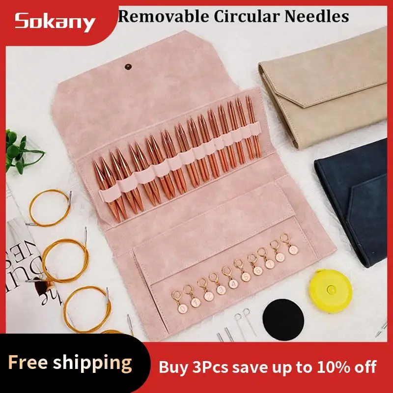 A59E-Aluminum Interchangeable Sewing Crochet Needles Circular Knitting Needles Set Weaving Yarn Knitting Tools Weave Kit