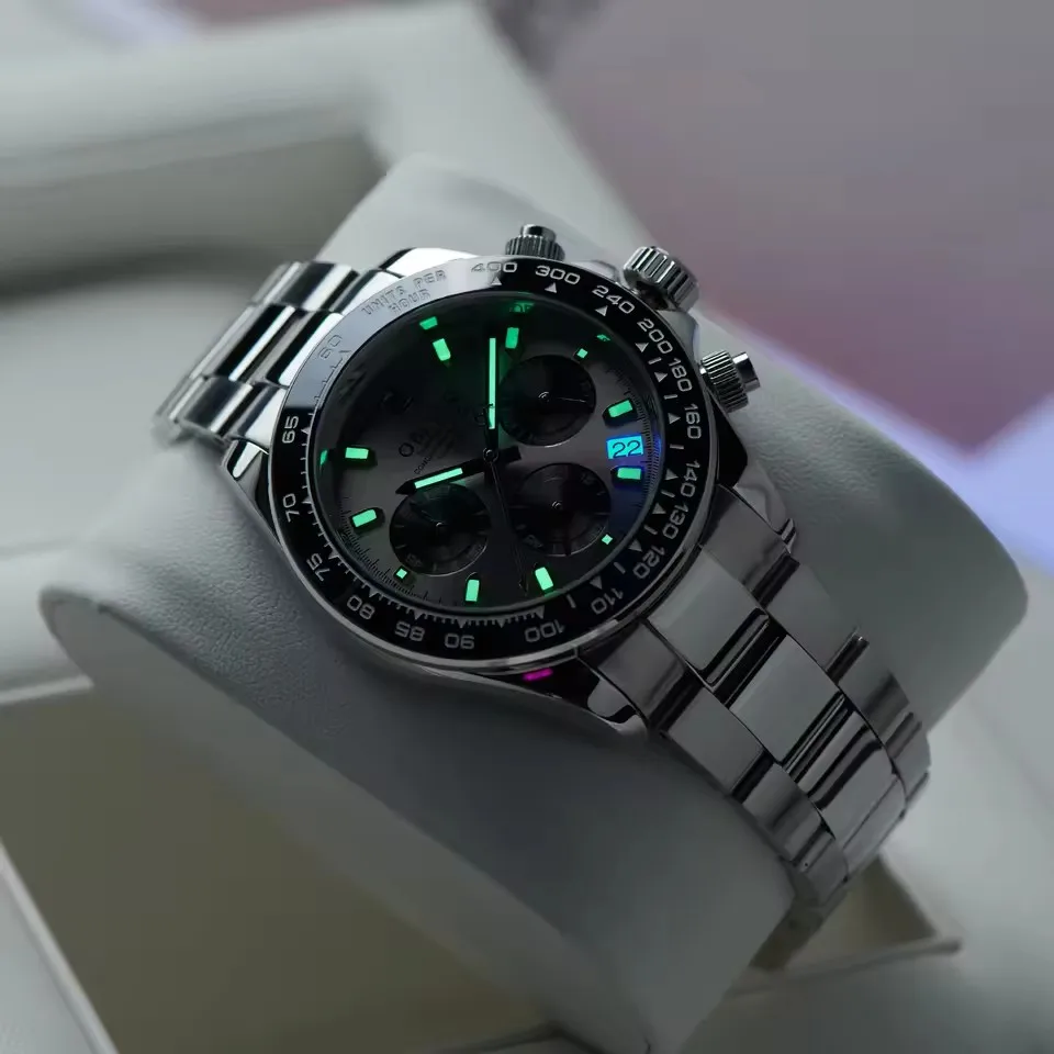 OBLVLO ساعة كرونوغراف للرجال 40 ملم كوارتز ساعة يد 5ATM مقاومة للماء ياقوت مضيء ثلاثي النوافذ إطار سيراميك #2