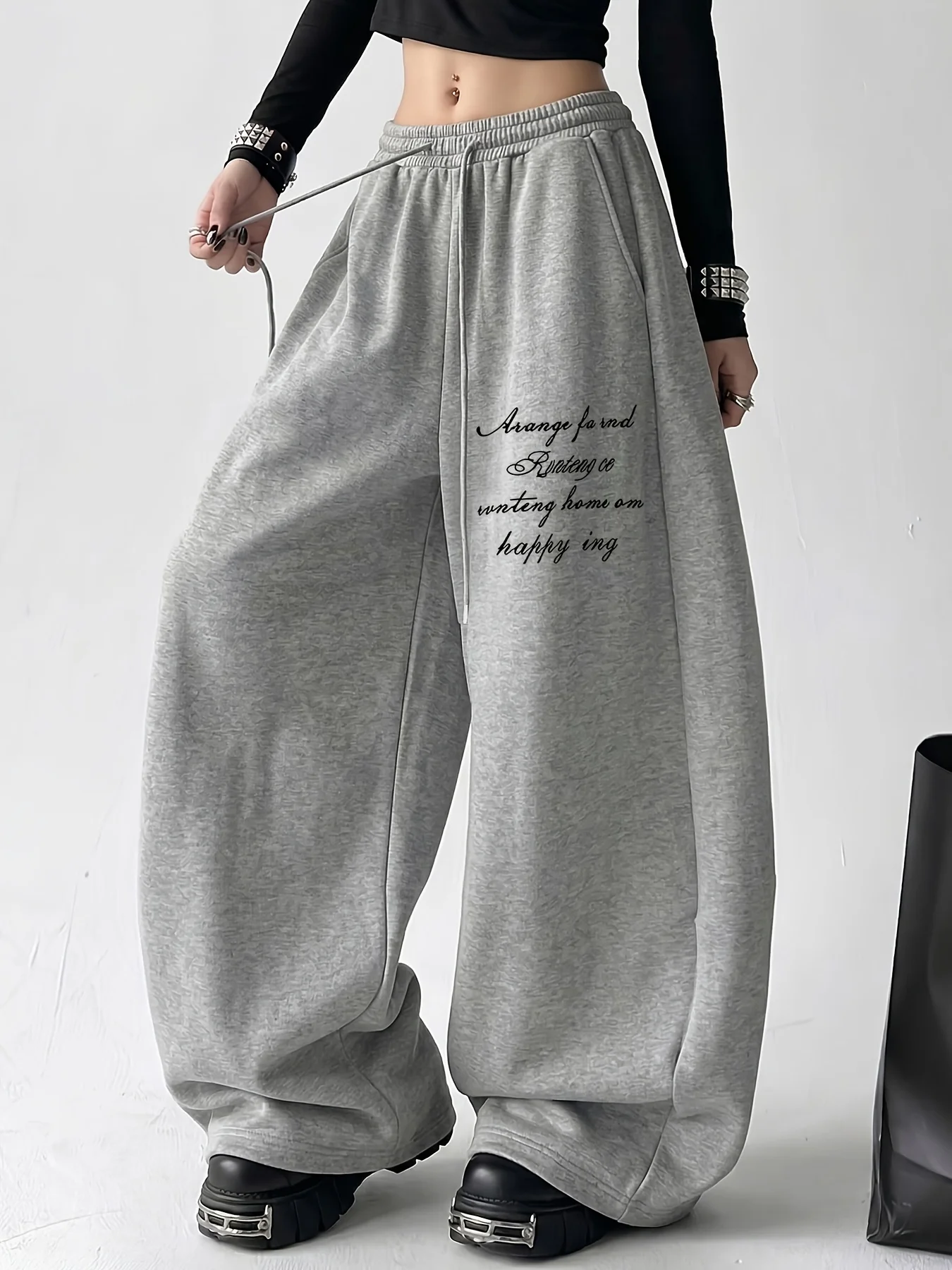 NEW 2026 INS Cursive English Straight-Leg Pants, Easy Loose Floor-Length Trousers Straight Wide Leg Trousers