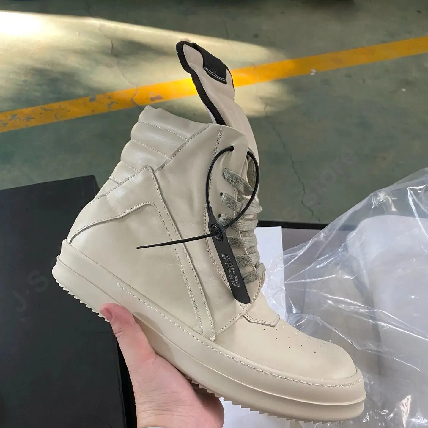 Brand Men Sneaker Ricks Ankle Boot High Top Leather Shoe Women Casual Shoe Ivory White Cowhide Ankle Boot Zip Flat Leather Shoes