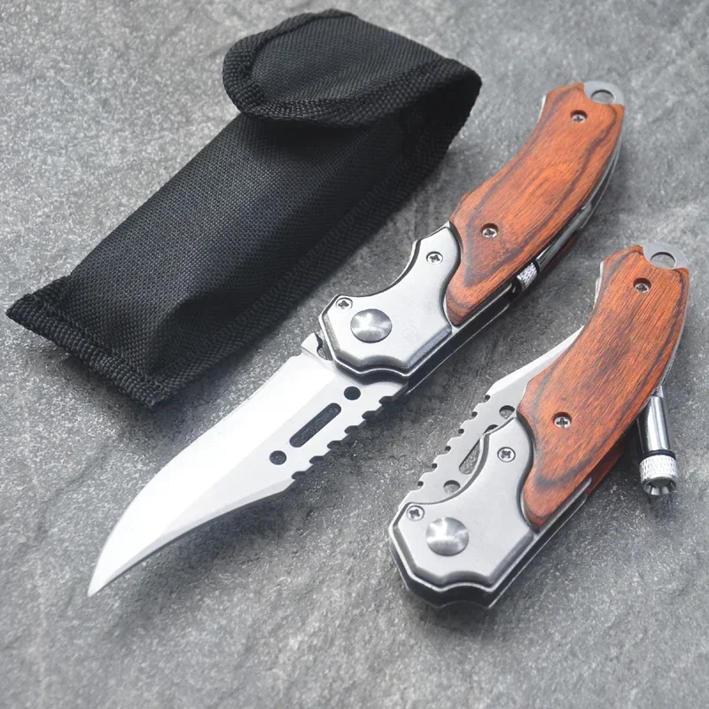 

8.0'' Damascus Steel Military 57HRC Pocket Tactical Folding Blade Knife Survival Hunting Camping Knives Pocket Knifes with LED