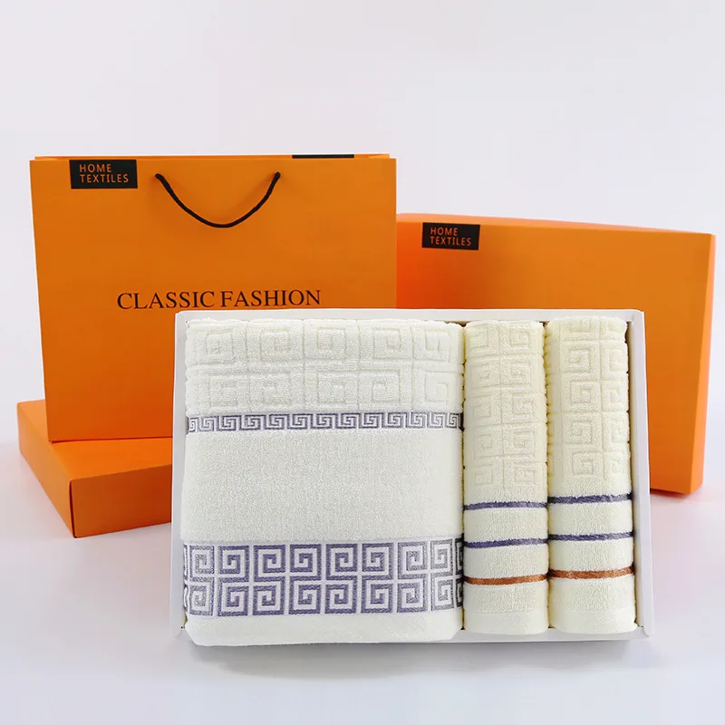 100% pure cotton high-quality face towel and bath towel three piece gift box,bathroom soft and highly absorbent hotel bath towel