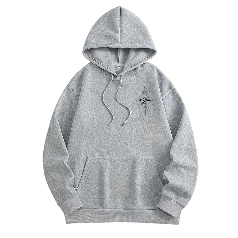 Vintage-Kompass-Print-Hoodies für Herren, hochwertige Kapuzenpullover mit langen Ärmeln, für alle Jahreszeiten, lässige Alltags- und Sportoberteile, Herrenbekleidung. – Detail 3