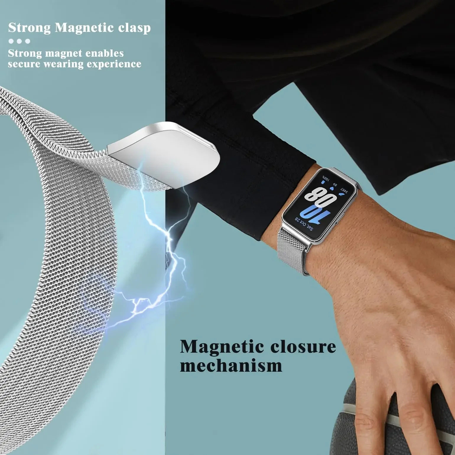 삼성 갤럭시 핏 3 벨트 용 밀라노 금속 스트랩 삼성 갤럭시 핏 3 교체 가능한 팔찌 용 마그네틱 편안한 손목 밴드