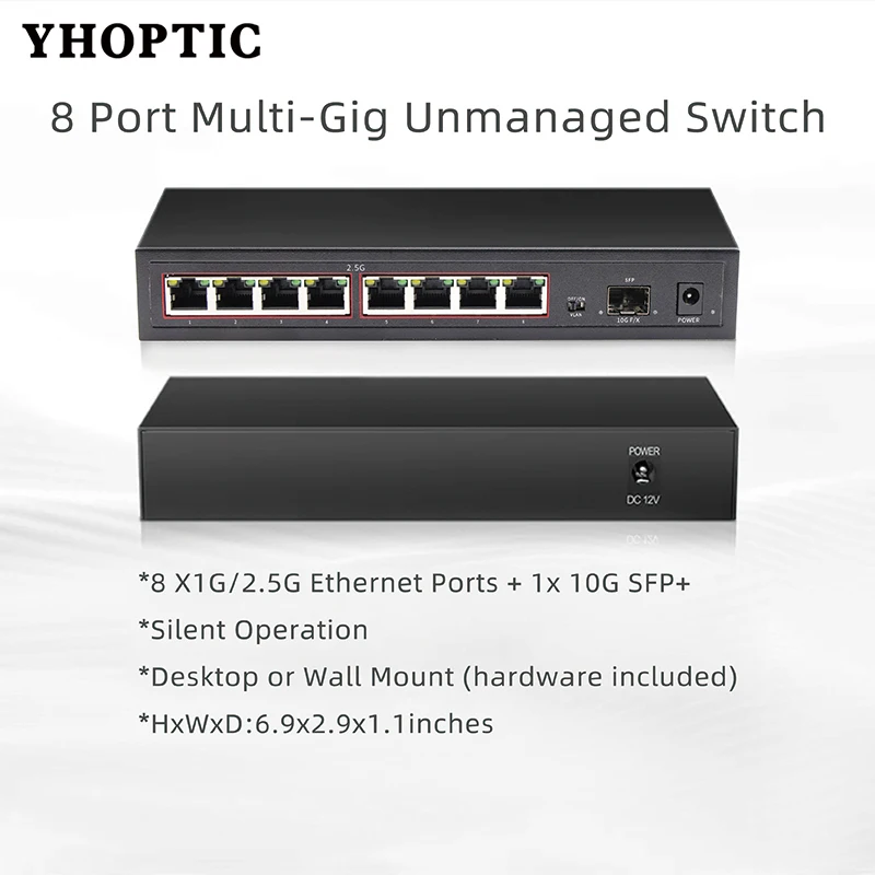High Performance Gigabit Network Switch 2.5G Ethernet Smart Switcher with SFP Port 8-Port Internet Splitter for Home/Office