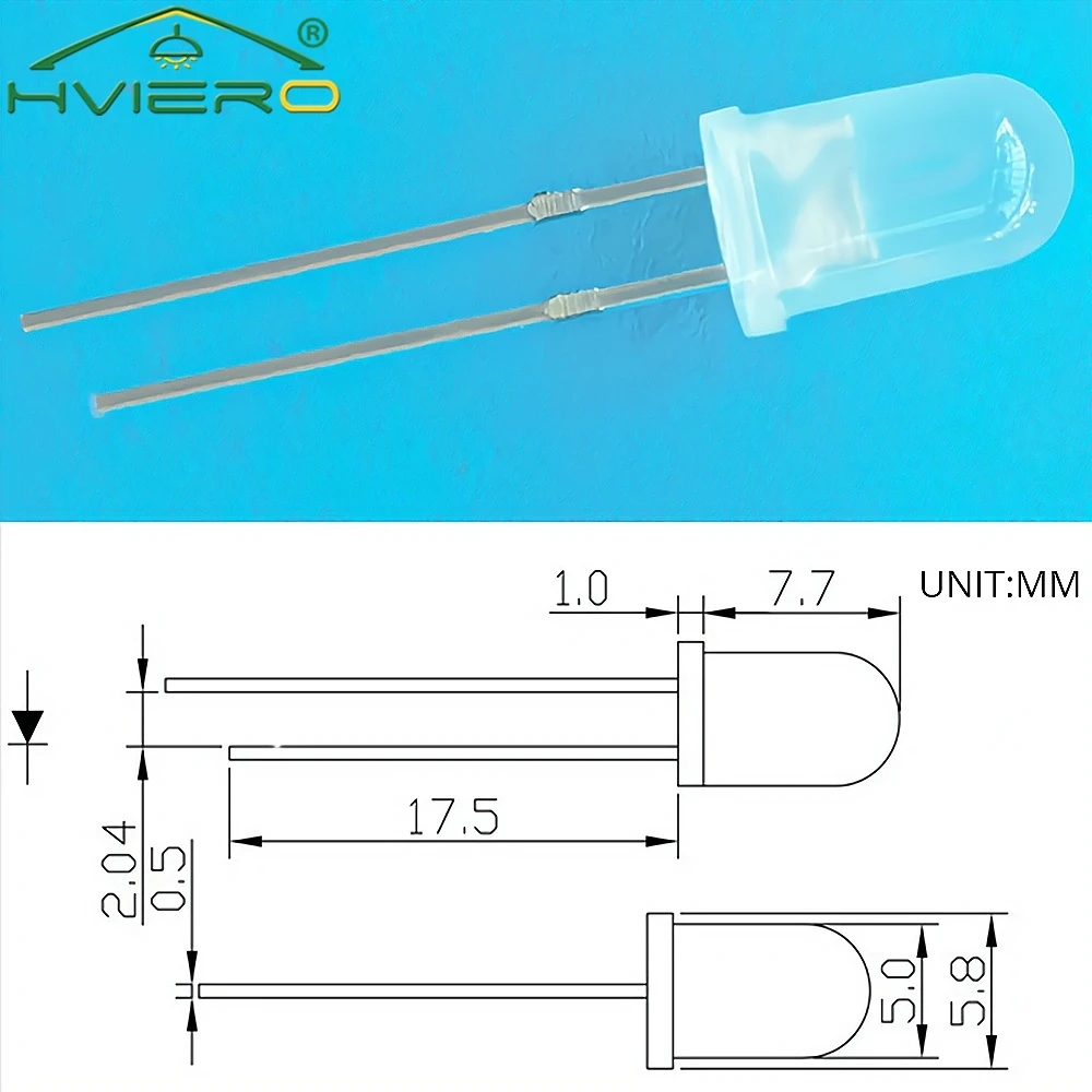 100pcs 5mm Round Diffused White Red Green Blue Yellow Warm Lightemitting Diode 2pin LED 6000~6500K Bulb Light Diodes Lamp 3V