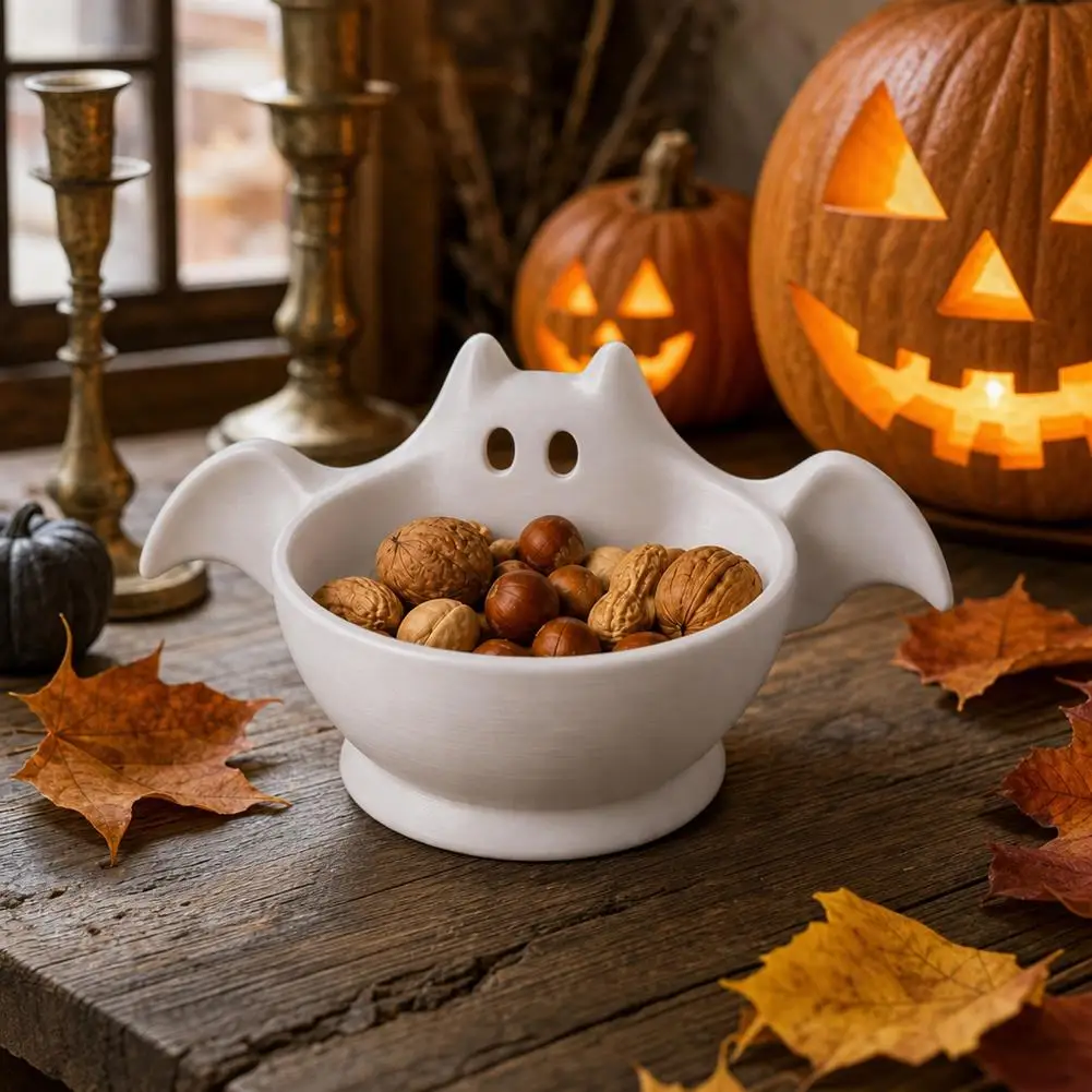 Halloween Candy Bowls, Halloween Candy Dish Candle Holder Bat Ghost 3D Printed Plastic Dish Halloween Party Decorations