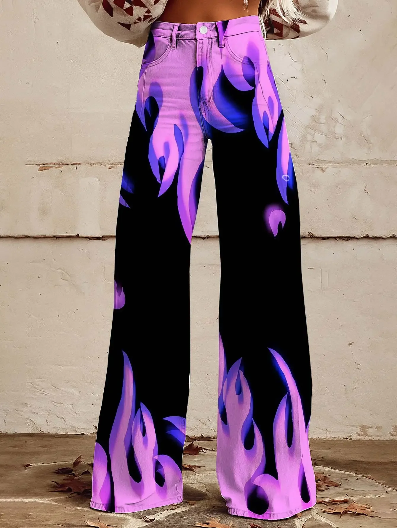 

New Women's Jeans with Imitation Denim Fabric, Casual, Fashionable, Comfortable,Purple flame pants