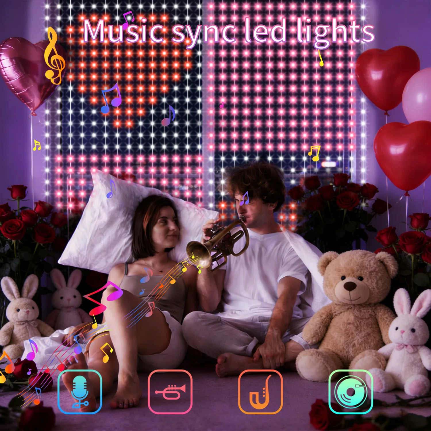 

Светодиодная гирлянда-штора, 400 светодиодов, синхронизация с музыкой/настраиваемый узор, теплый подарок, декор для улицы и дома.