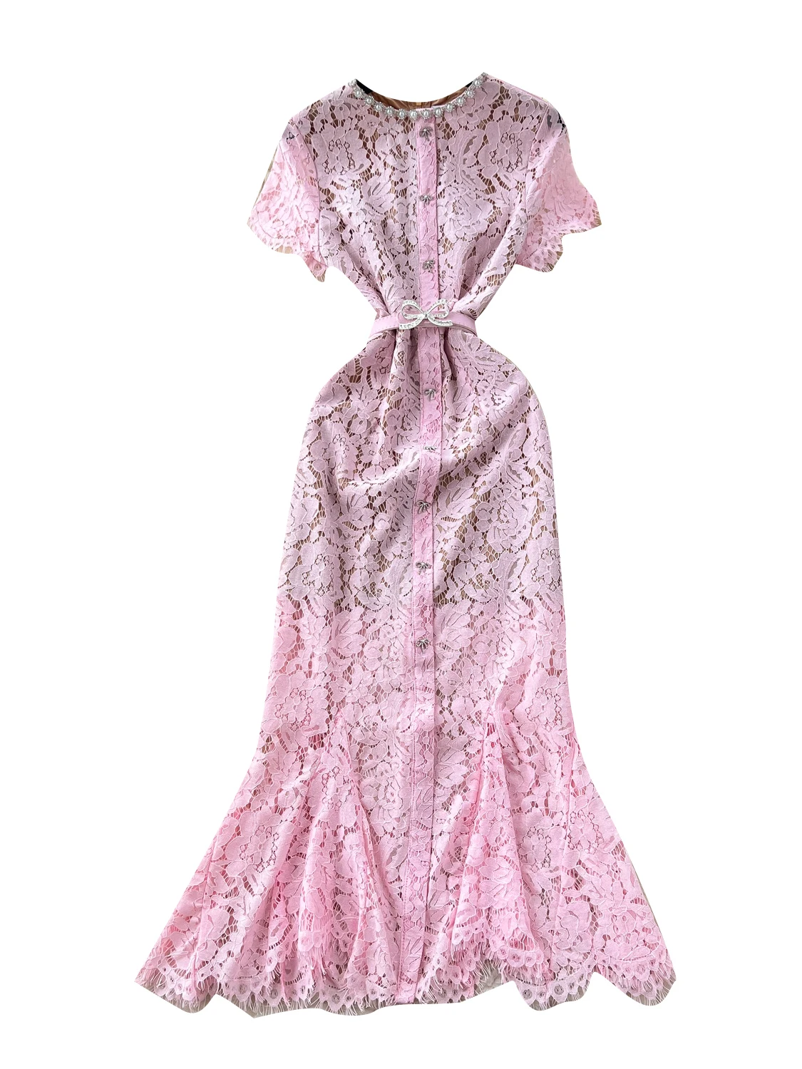  Lace ort Sve round Ne Fi Tail Dr Women's High Waist A-Line Skirt Summer Commute Sle Polyester Fiber