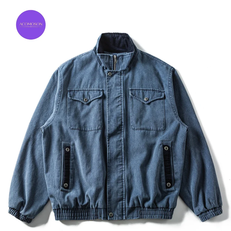 ACOMOSON Luxury Quality EU US Size Casual Jacket Heavy Washed Oversize Unisex Vintage Retro Multi-Pocket Work Jacket