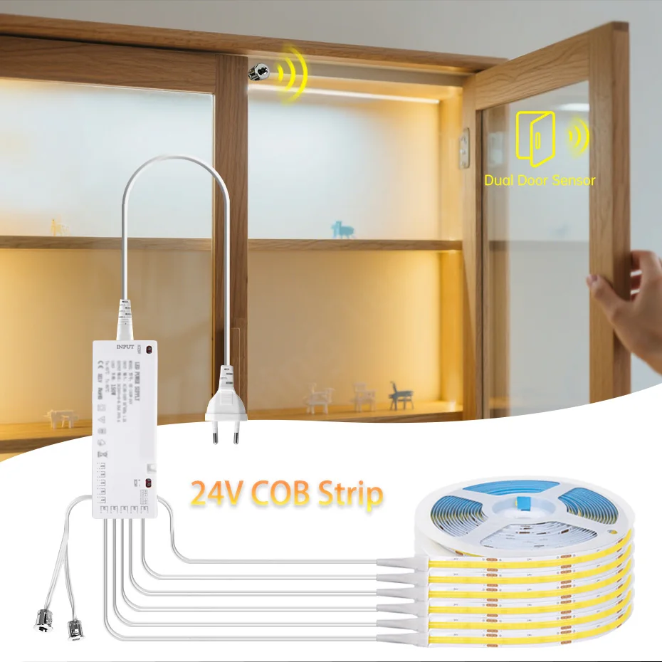 

Двухдверный сенсорный переключатель управления со светодиодной лентой 24 В COB 1–5 м для коллекции под шкафом, прикроватная лампа для шкафа