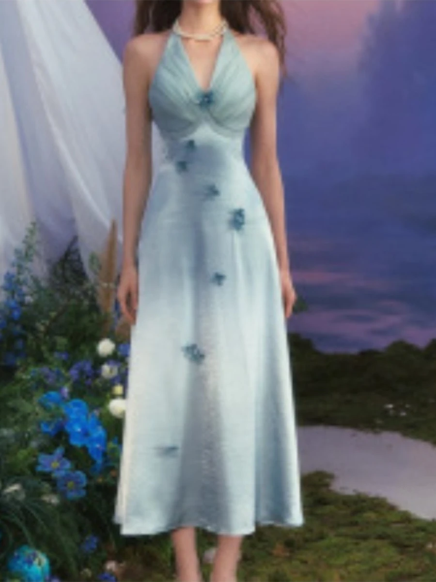 Twotwinstyle ヒットカラー痩身スプライシング 3D フラワードレス女性のための V ネックノースリーブビーチサマードレス女性のファッション服