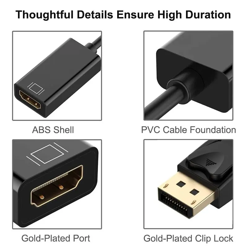 4K DisplayPort to HDMI-compatible Adapter Male DP to Female HDMI-Compatible Cable Converter Video Audio For HDTV PC Projector