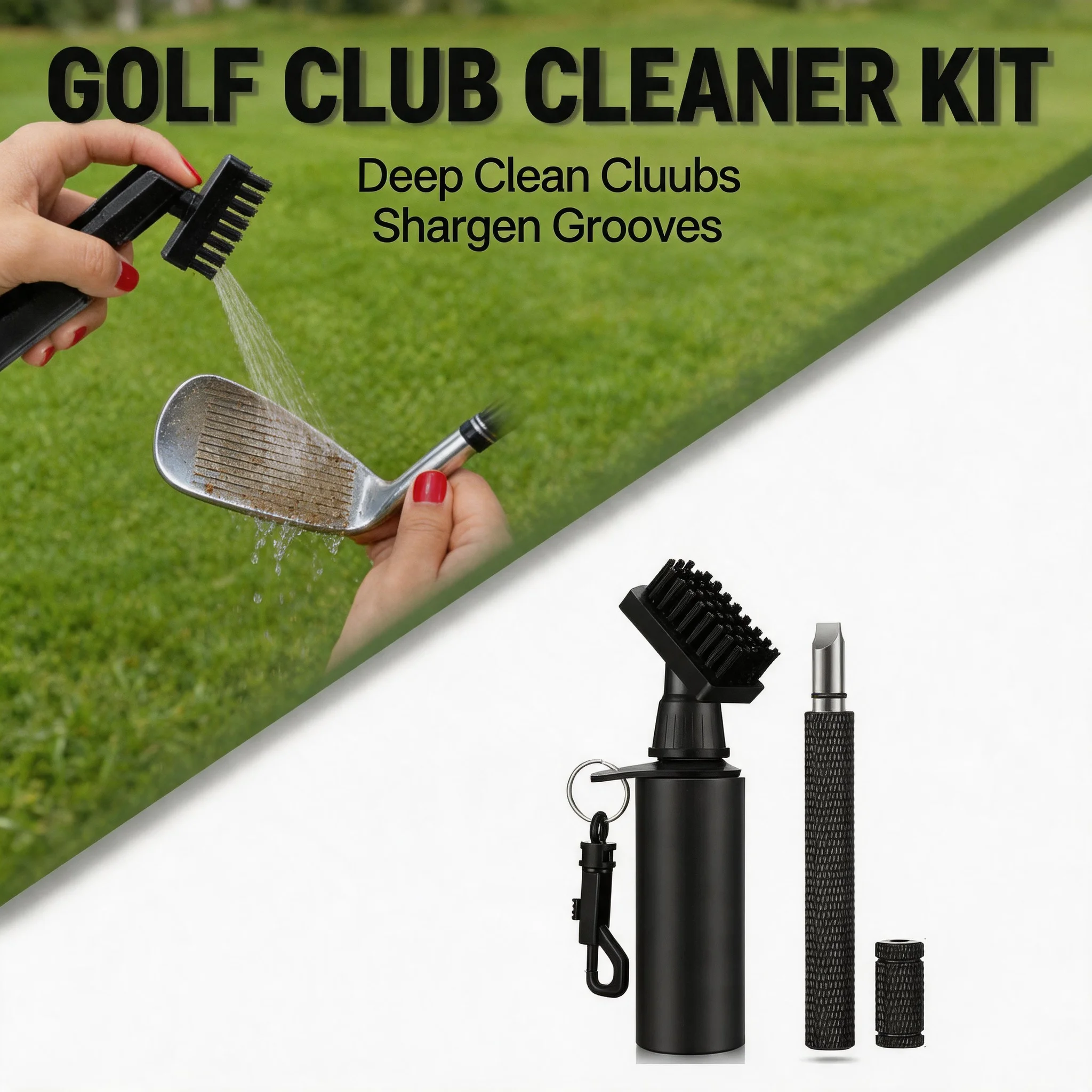 Heavy Duty Golf Club Groove Cleaner Kit Retractable Clip U V Shaped Brush Sharpener Tool for Putter Wedge Golf Accessories