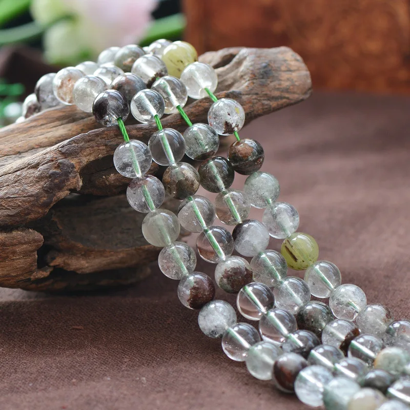 

Natural Lodolite Beads Chlorite Included Green Phantom Quartz NOT Enhanced 6mm-12mm Smooth Polished Round 15 Inch Strand LY05