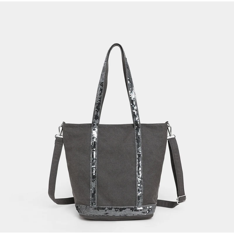 

Sequin Canvas Shoulder Bag,Large Capacity Vintage Contrast Color Women Bucket Tote Bag,Designer Commuter Everyday Chic Handbag